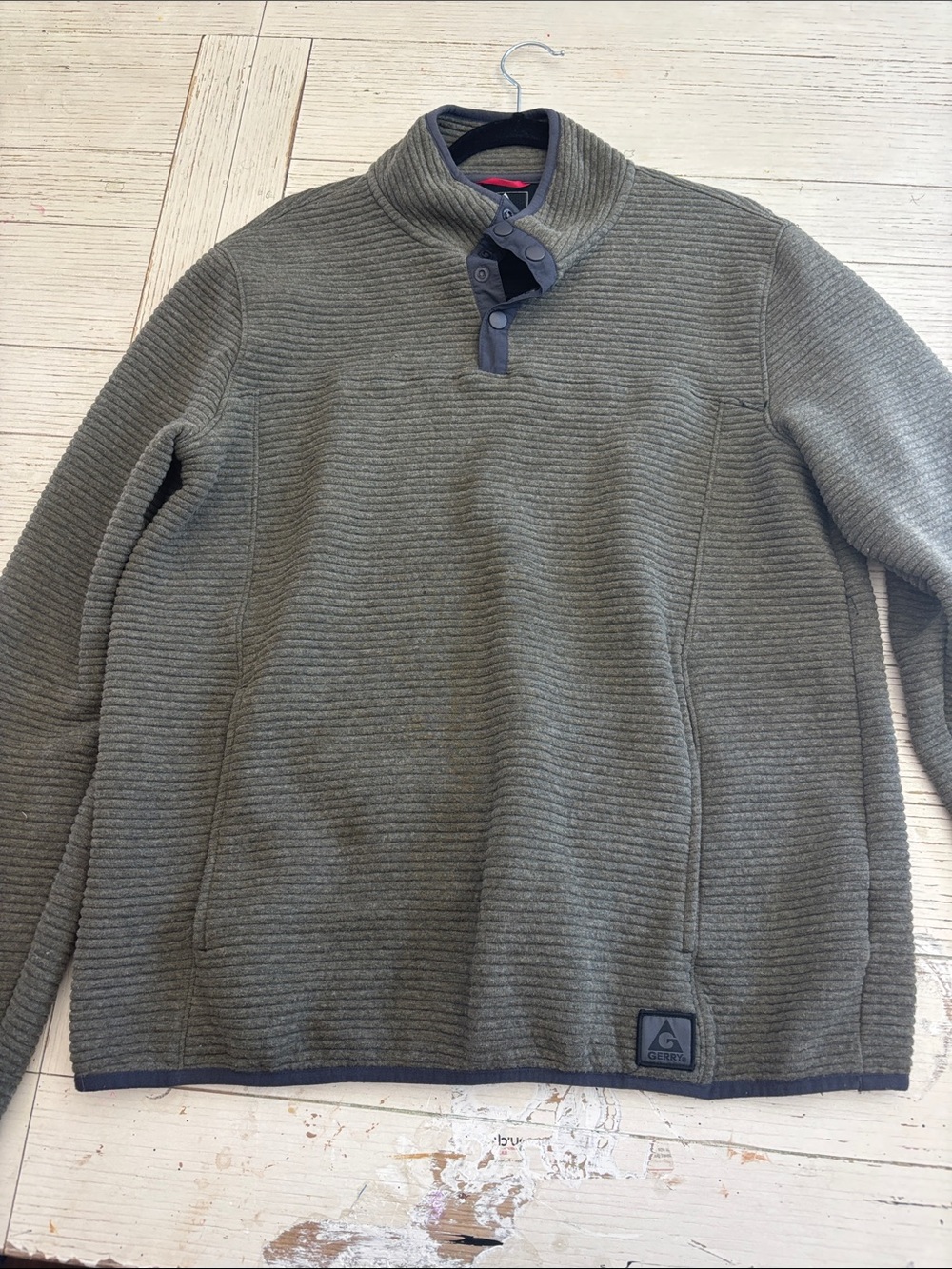 Gerry Weber Men's Olive Ribbed Quarter-Snap Turtleneck Sweater